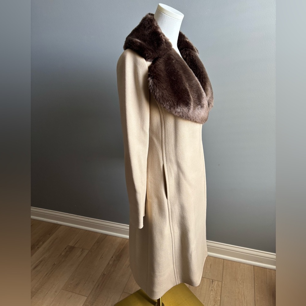 Kate Spade Briella 100% Wool Belted Coat With Faux Fur Trim - Picture 6 of 11